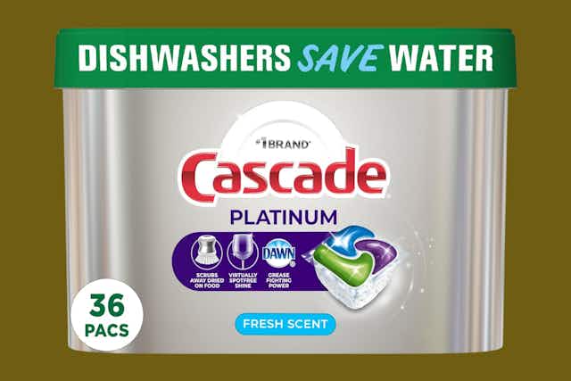Cascade Platinum Dishwasher Pods: Get 2 Tubs for $17 on Amazon card image