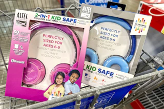 2 pairs of kids headphones in a cart