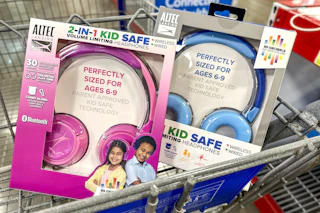 2 pairs of kids headphones in a cart