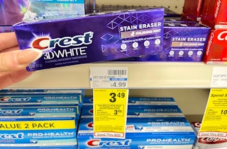 crest toothpaste sale tag at cvs