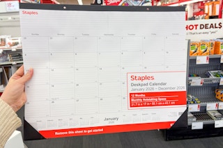 person holding a large desk pad calendar