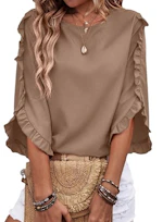 Women's 3/4 Sleeve Ruffle Top
