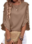 Women's 3/4 Sleeve Ruffle Top