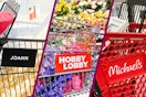 Three photos of hobby lobby, joann, michaels carts 
