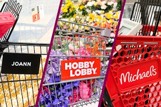 Three photos of hobby lobby, joann, michaels carts 