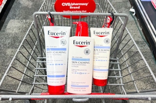 eucerin skin calming lotions in a cvs shopping cart