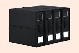a bed sheet organizer on a pink background