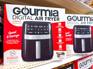gourmia 3-quart air fryer sitting on a target shelf