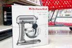 kitchenaid bowl lift stand mixer sitting in front of a target cart