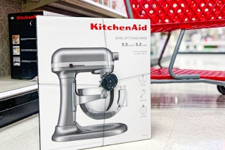kitchenaid bowl lift stand mixer sitting in front of a target cart