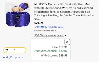 Sleep mask Amazon receipt