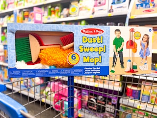 melissa & doug cleaning set on walmart cart in toy aisle