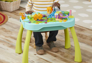 blue and green playdoh activity table