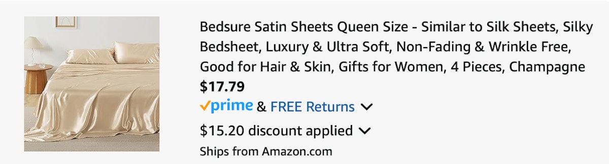 satin sheet set Amazon receipt