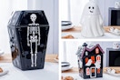 3 lifestyle images of the Way to Celebrate Halloween Cookie Jars: Coffin, Ghost & Haunted House