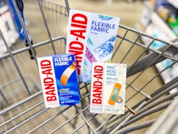 Three Band-Aid products in Walmart shopping cart