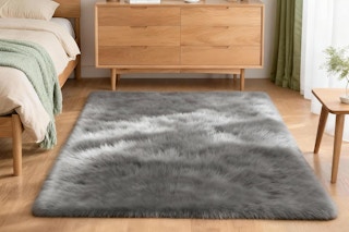 4x6 Solid Fluffy Grey Area Rug B0FRQSRB64