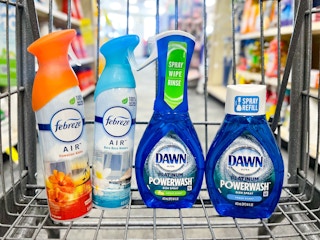 two Febreze Air Fresheners, one Dawn Powerwash, and one Dawn Powerwash refill in shopping cart