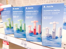portable fans sitting on a target shelf