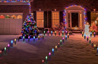 Christmas pathway lights in front of a house