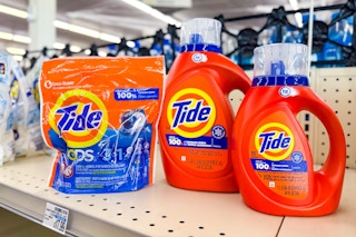 three tide detergents on shelf
