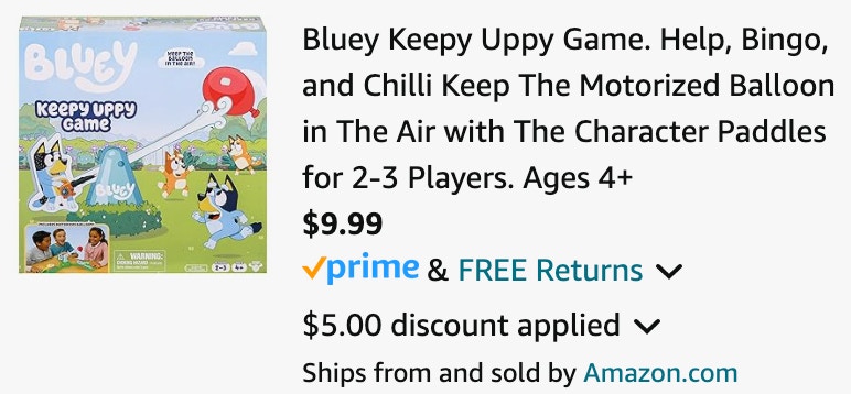 a bluey game cart ending in $9.99