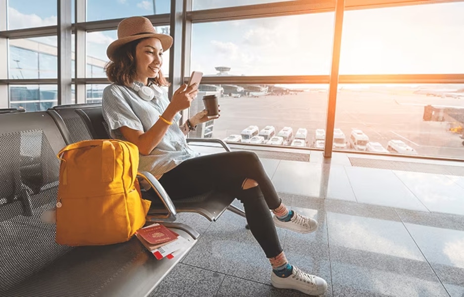 Woman at airport gate