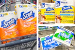 collage with scott, charmin, and kroger toilet paper
