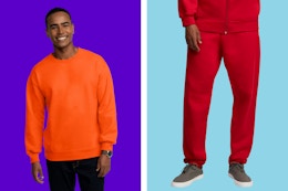 orange sweatshirt and sweatpants