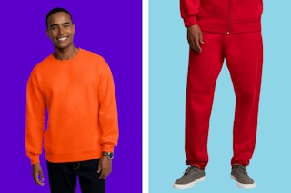 orange sweatshirt and sweatpants