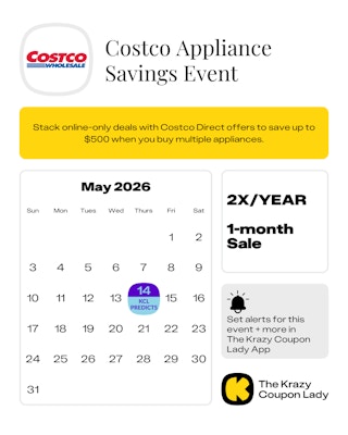 Costco Appliance Savings Event predicted start date on May 14, 2026