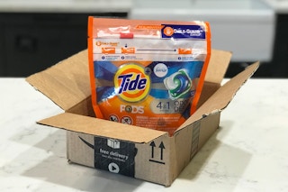 a bag of tide pods in an amazon box
