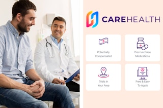 Care Health Feature Image Man sitting in doctors office, care health logo