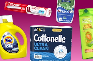 collage of products on a pink background