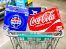 pepsi coca cola soda 24-packs in shopping cart