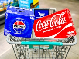 pepsi coca cola soda 24-packs in shopping cart