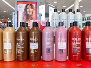display of redken jumbo sized shampoo and conditioners in ulta
