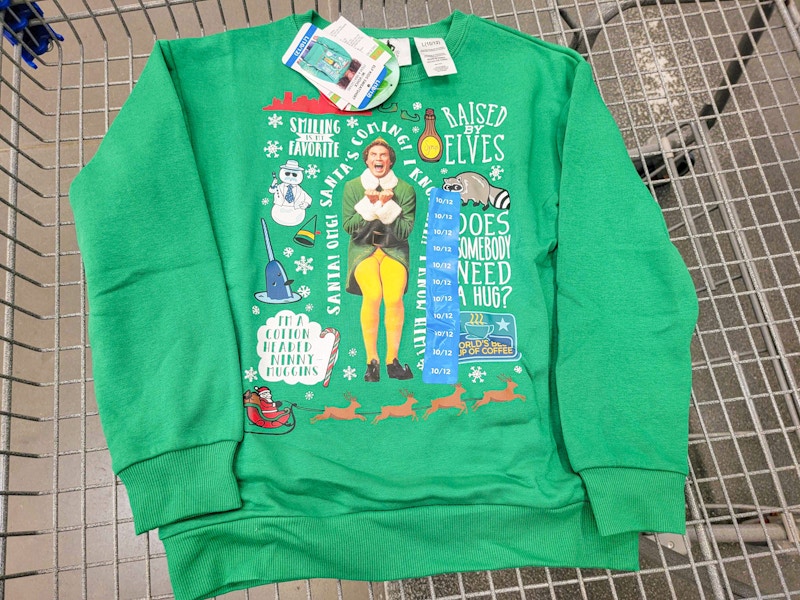 elf sweatshirt in a cart