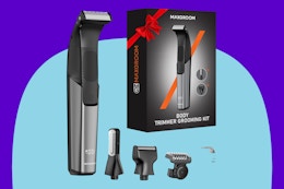 MAXGROOM Manscape Body Hair Trimmer on a blue background.