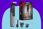 MAXGROOM Manscape Body Hair Trimmer on a blue background.