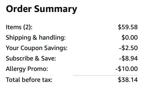 Puffs tissues Amazon receipt