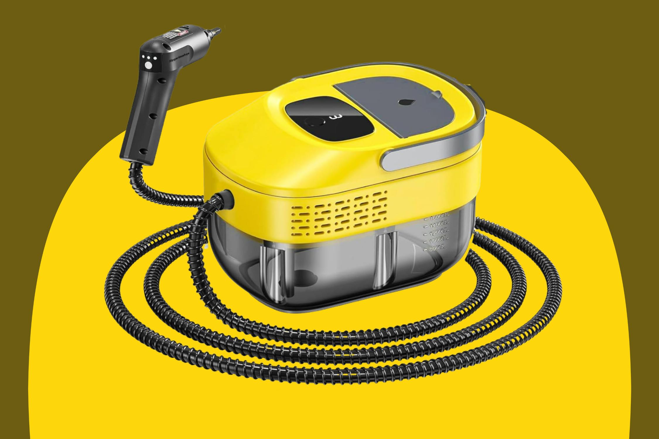 a yellow and black steam cleaner