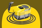 a yellow and black steam cleaner