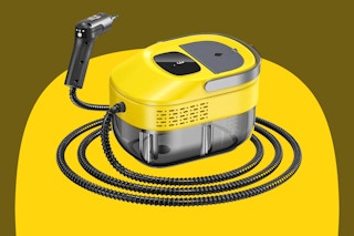 a yellow and black steam cleaner