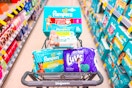 walgreens shopping cart with pampers and luvs diapers and wipes