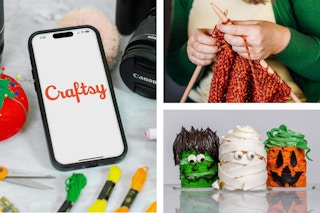 collage showing you a knitting and a baking craft from Craftsy
