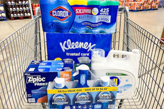 household supplies in shopping cart