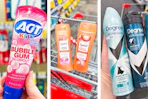 collage image of act toothpaste, suave shampoo, and degree deodorant