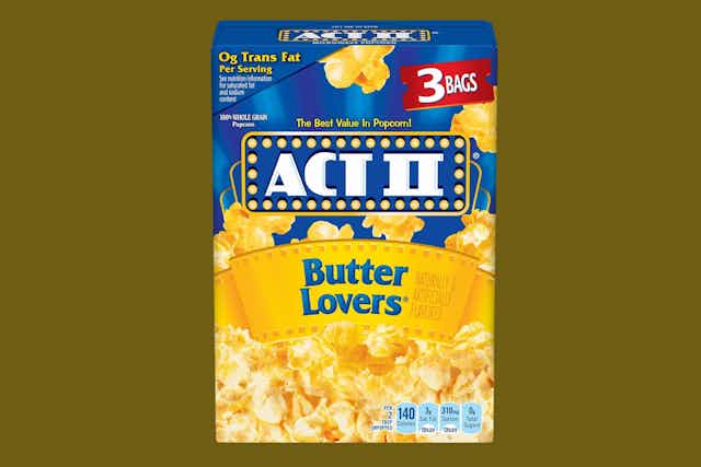 Act II Microwave Popcorn 3-Pack, as Low as $1.63 on Amazon card image