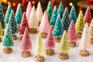 mini christmas trees on a table